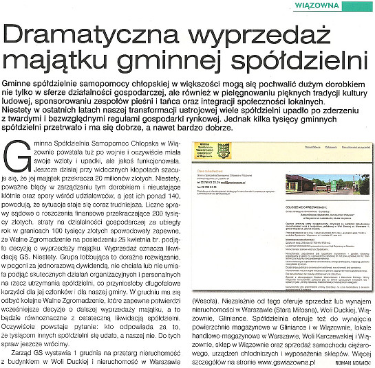 Artyku� Dramatyczna wyprzeda� maj�tku gminnej sp�dzielni