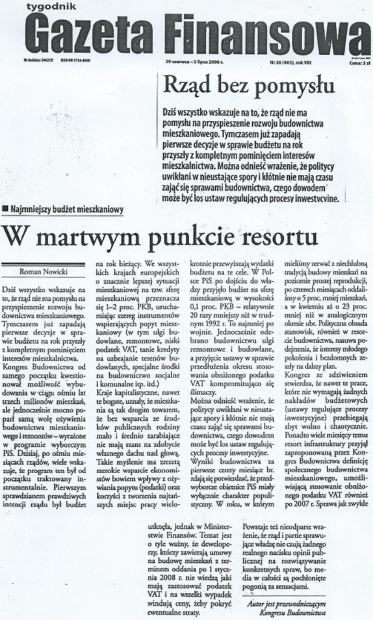 Gazeta Finansowa- W martwym punkcie resortu Gazeta Finansowa- W martwym punkcie resortu