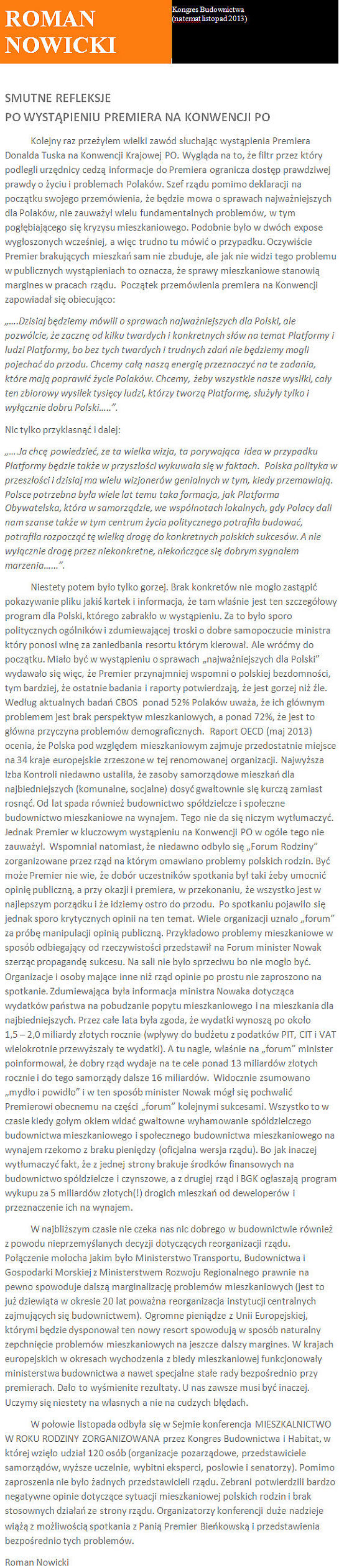 Smutne refleksje po wyst�pieniu premiera na konwencji PO