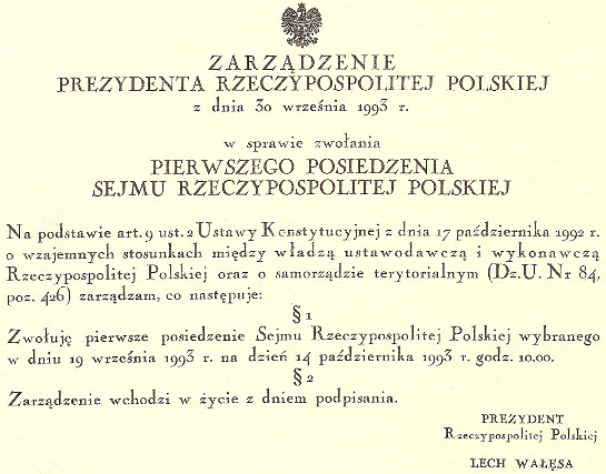 Zaproszenie od Wałęsy na pierwsze posiedzenie sejmu