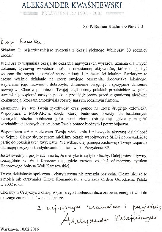 �yczenia od Prezydenta